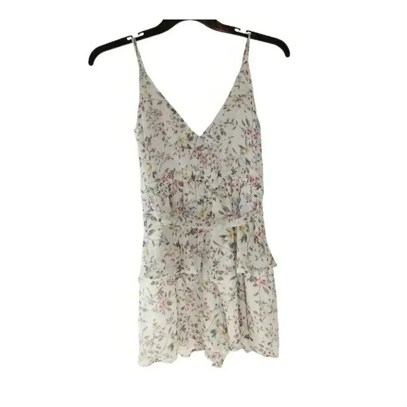 TRIXXI Womens ROMPER sz M Wildflower Floral Lined V-Neck Ruffle Flirty Straps - Picture 2 of 13